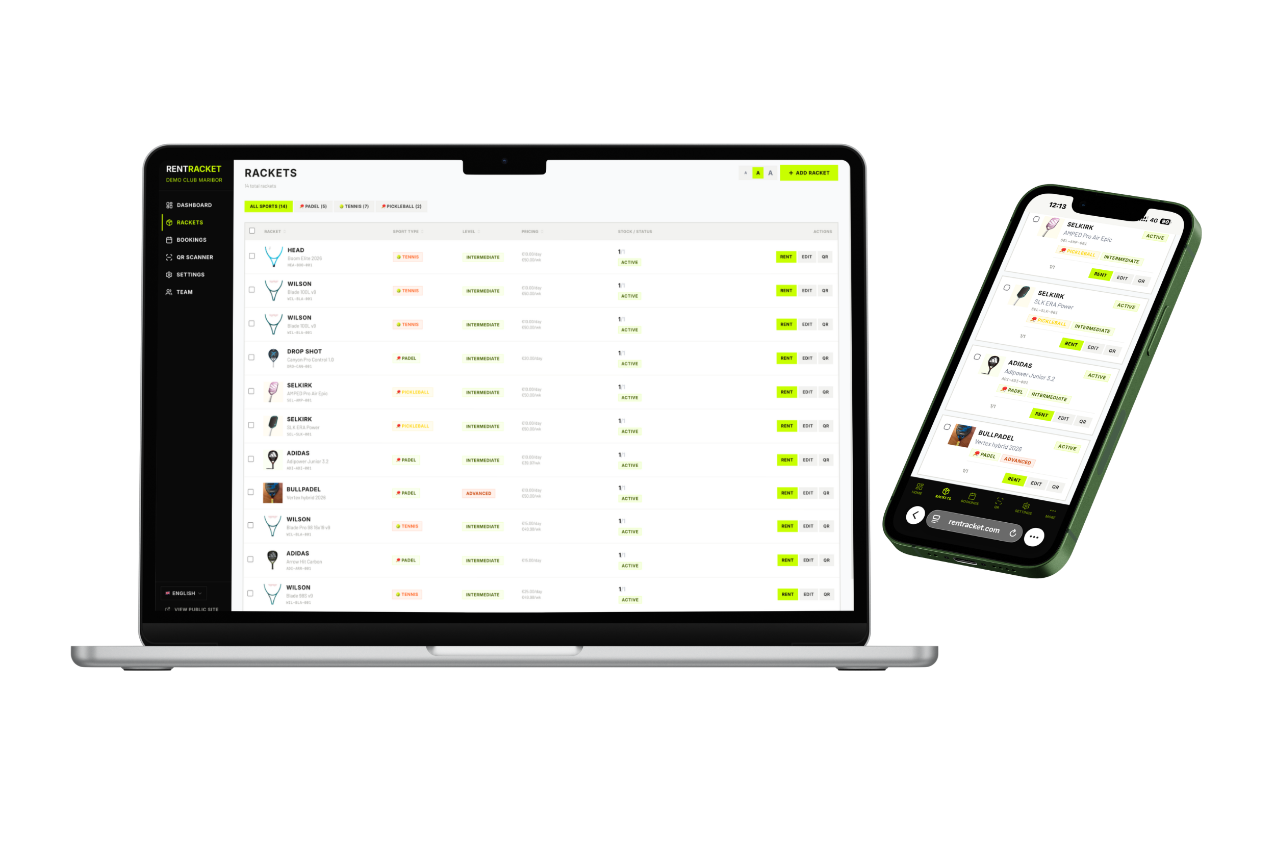 RentRacket admin dashboard